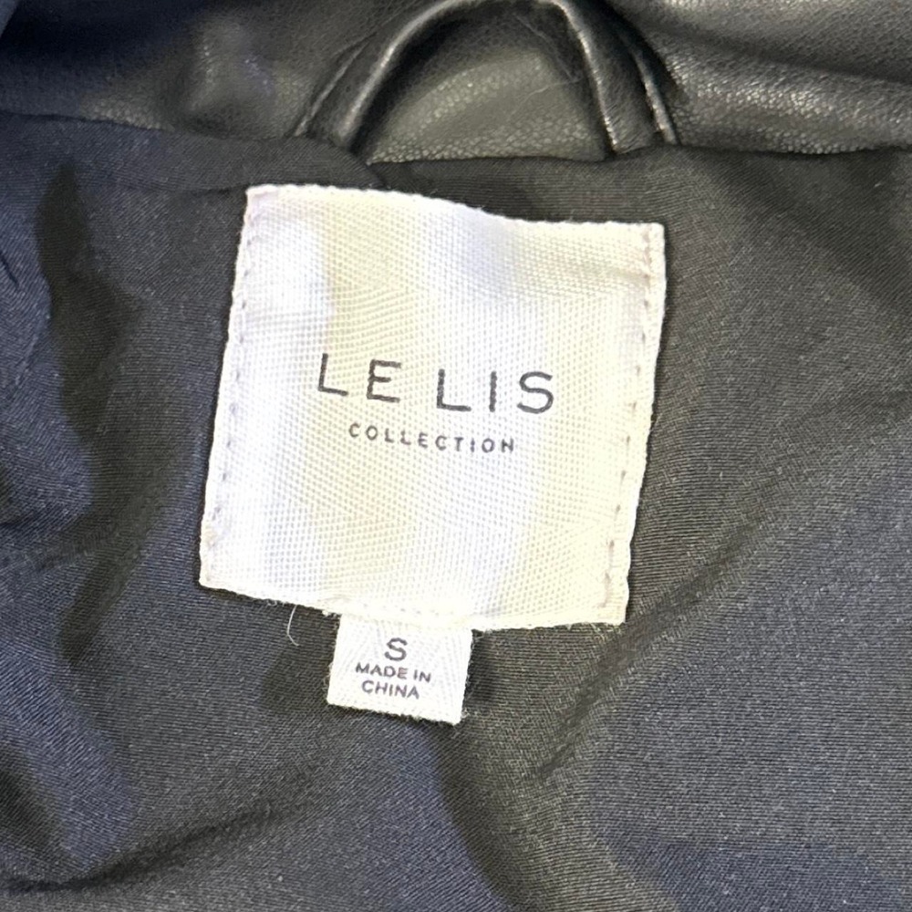 LE Lis Collection Black Faux Leather Puffer Jacket Small Quilted Coat - Picture 4 of 8